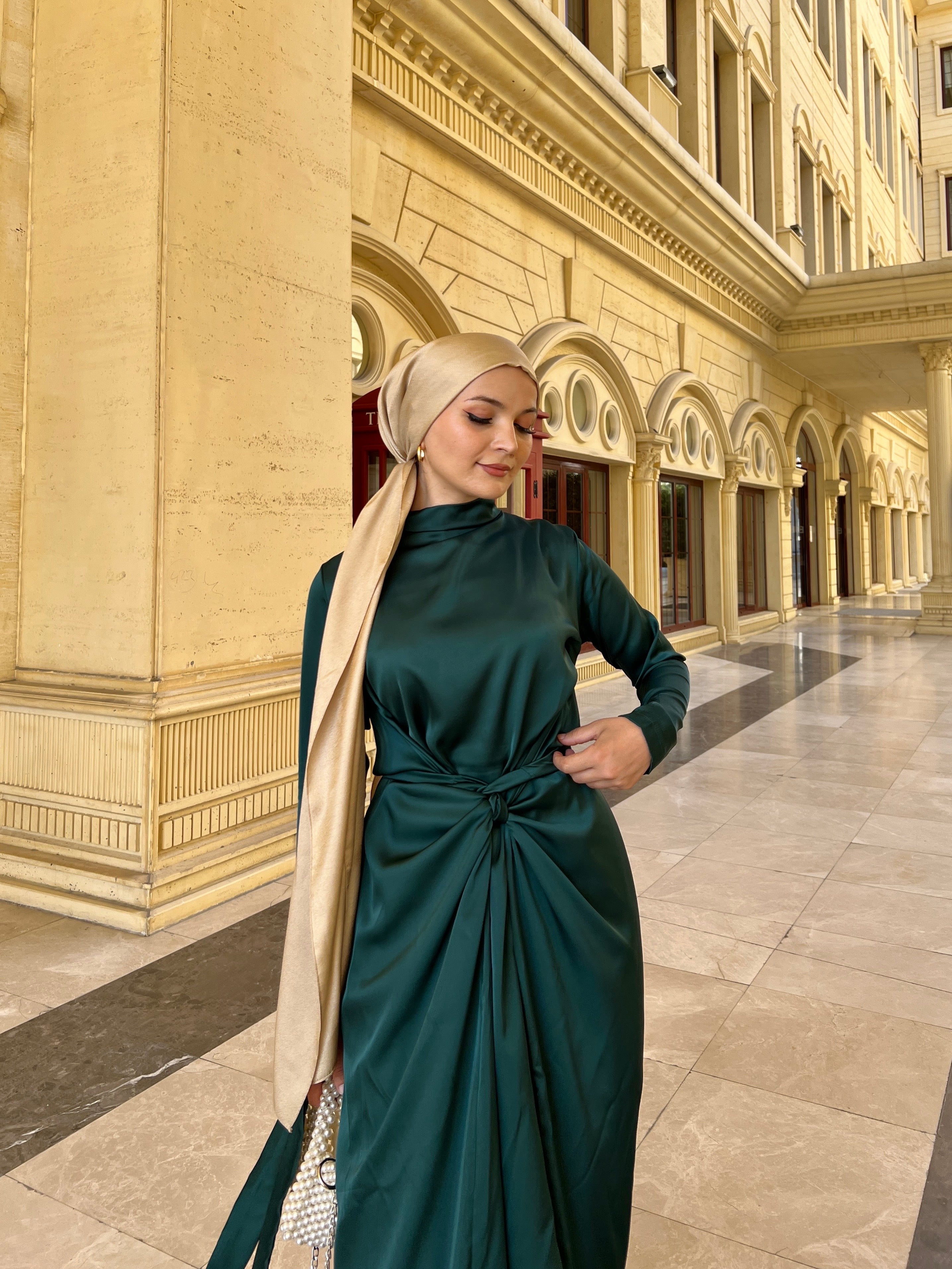 Hannah Wrap Satin Maxi Dress - Emerald Green