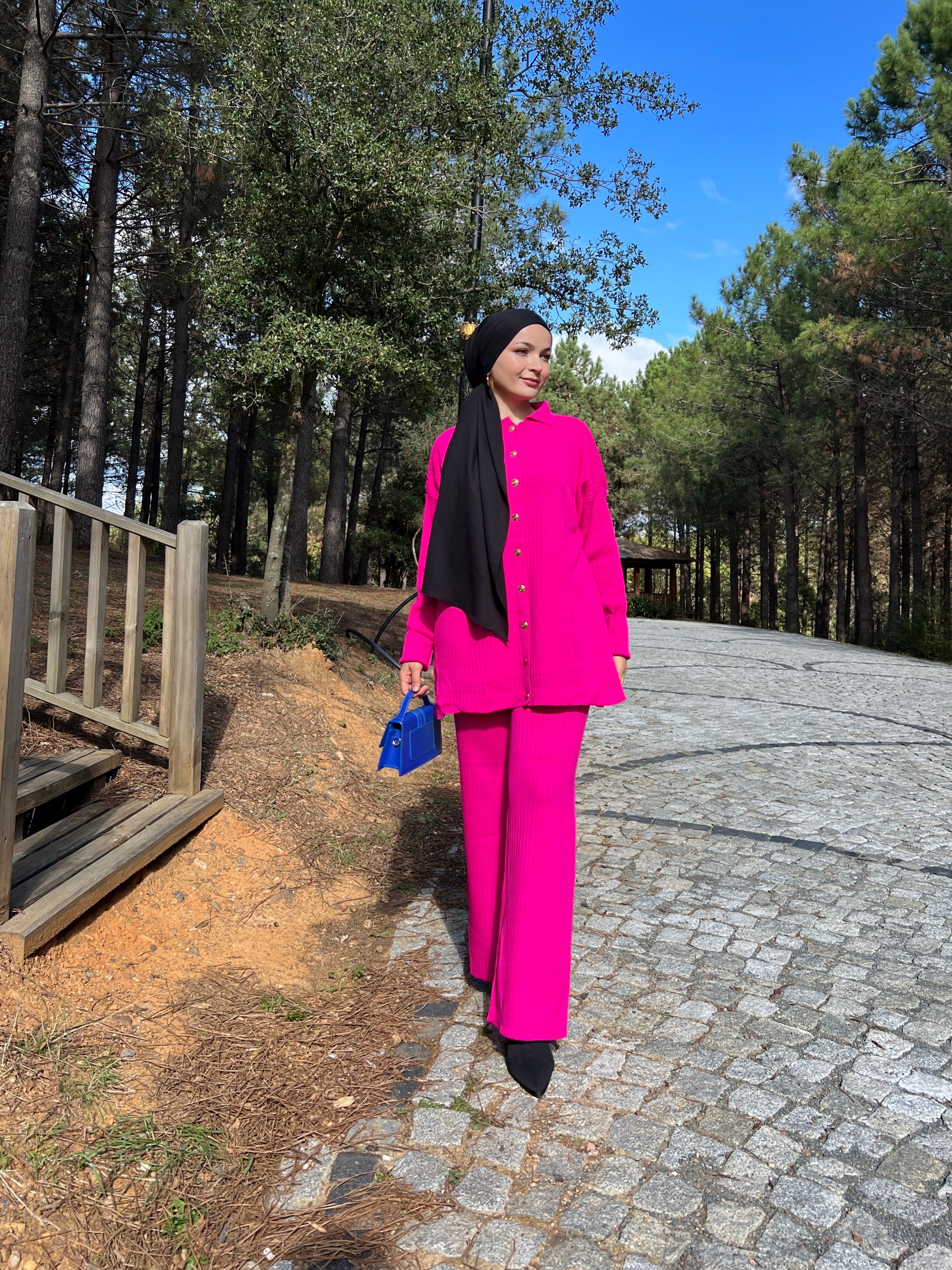 Samira Knit Buttoned 2 Piece Set - Pink