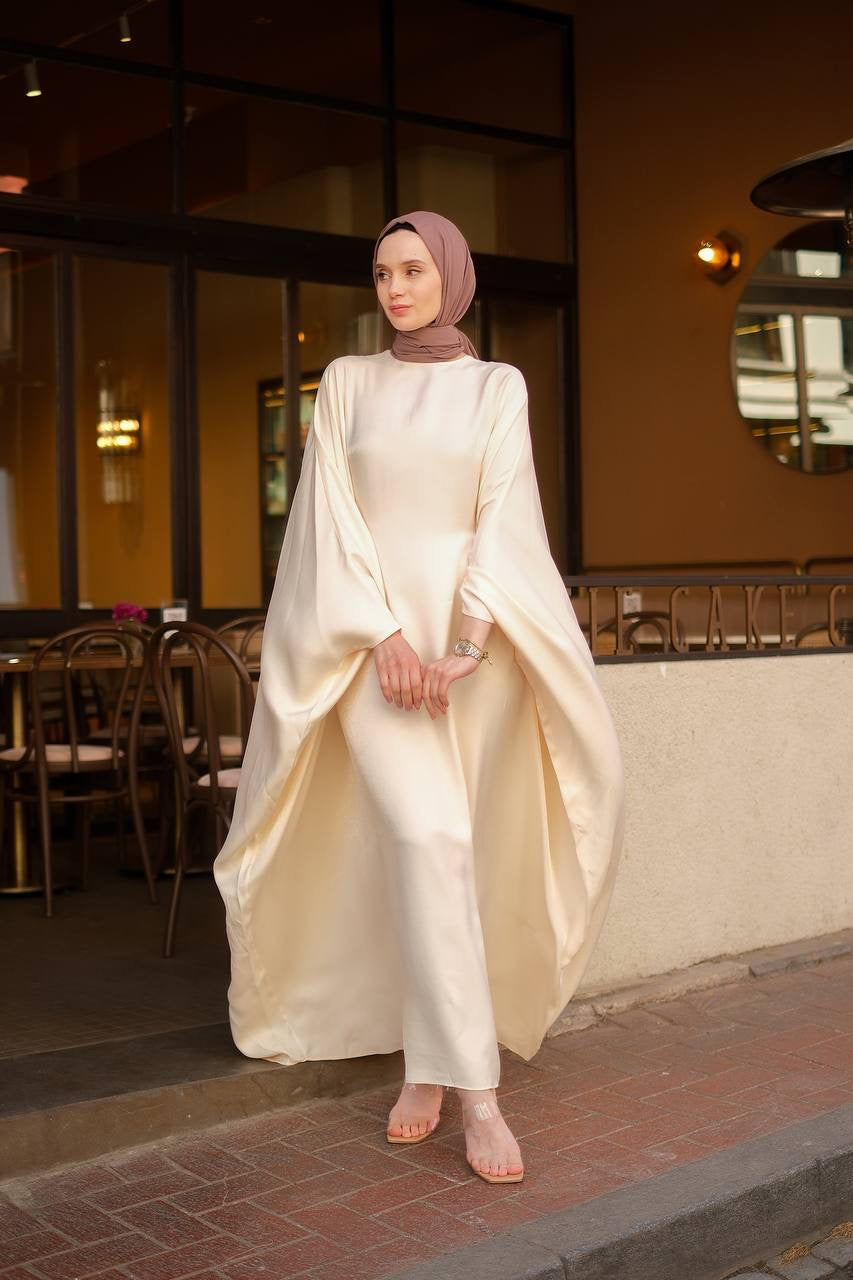 Light Weight Glimmer Cotton Butterfly Abaya - Nude