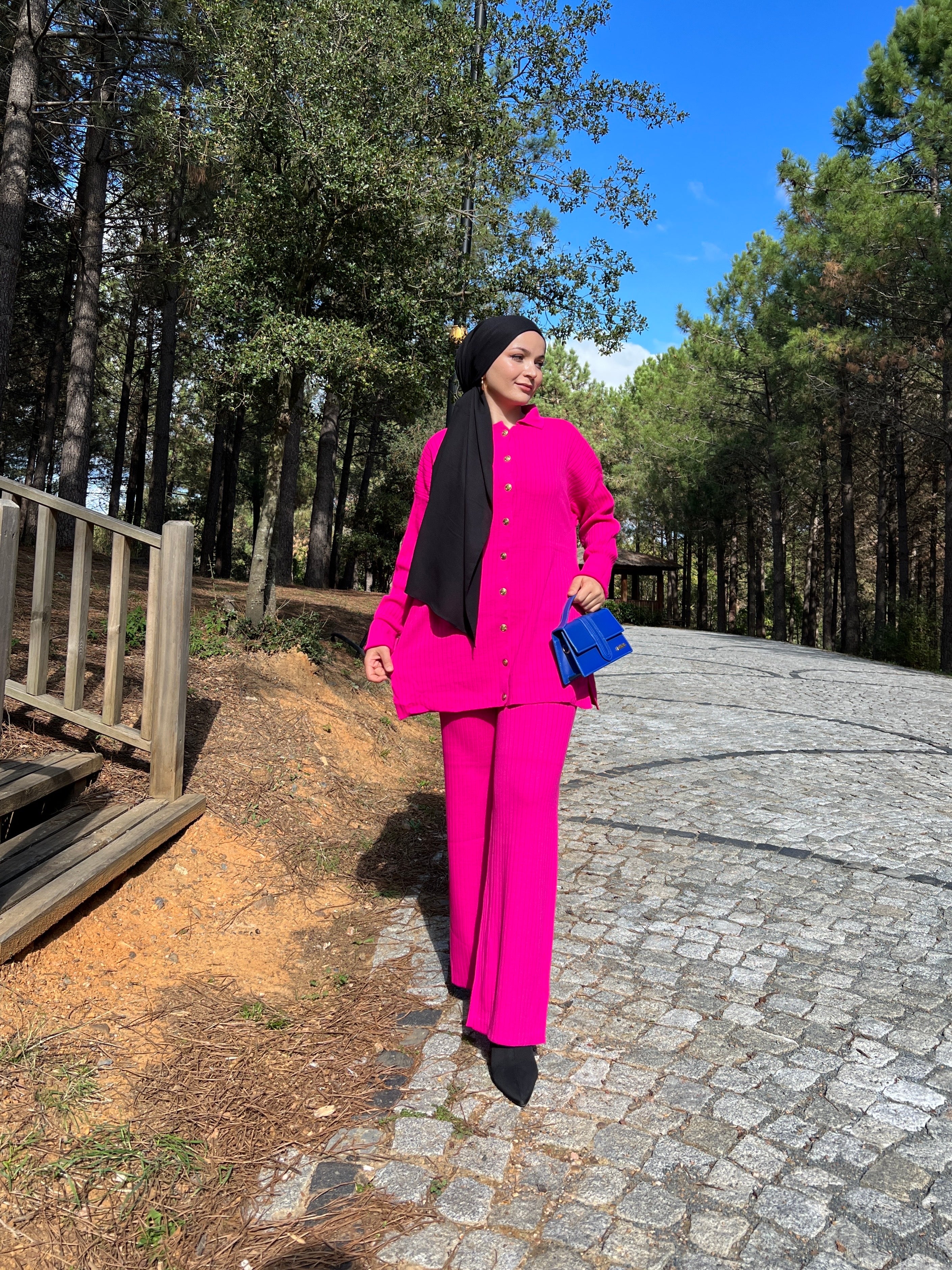 Samira Knit Buttoned 2 Piece Set - Pink