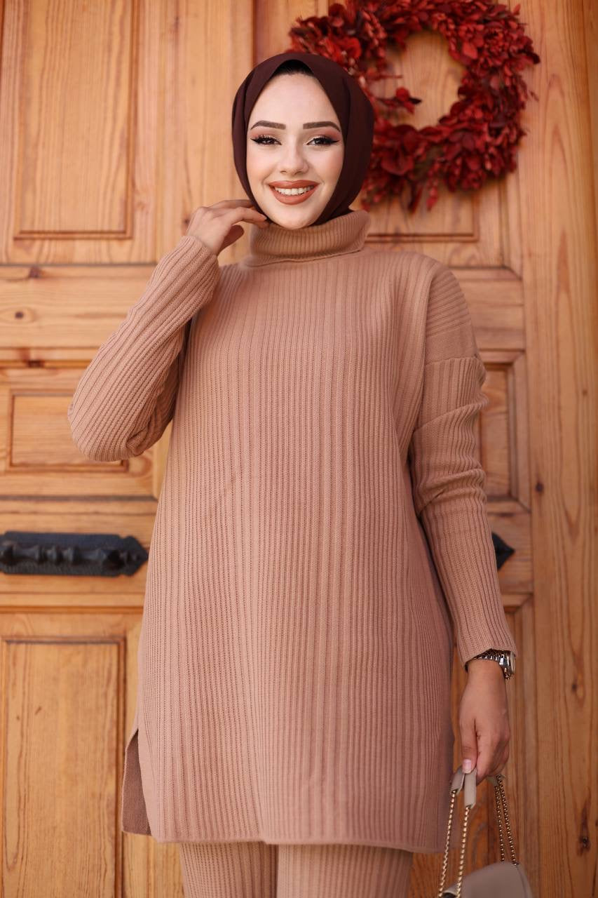 Knitted Turtleneck 2 Piece Set - Mocha