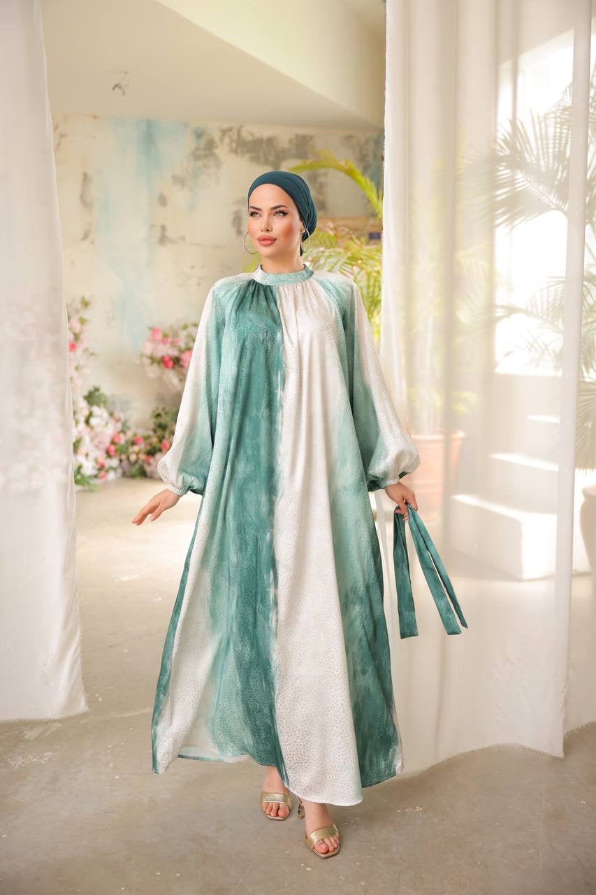 Tye Dye Satin Jacquard Maxi Dress - Green