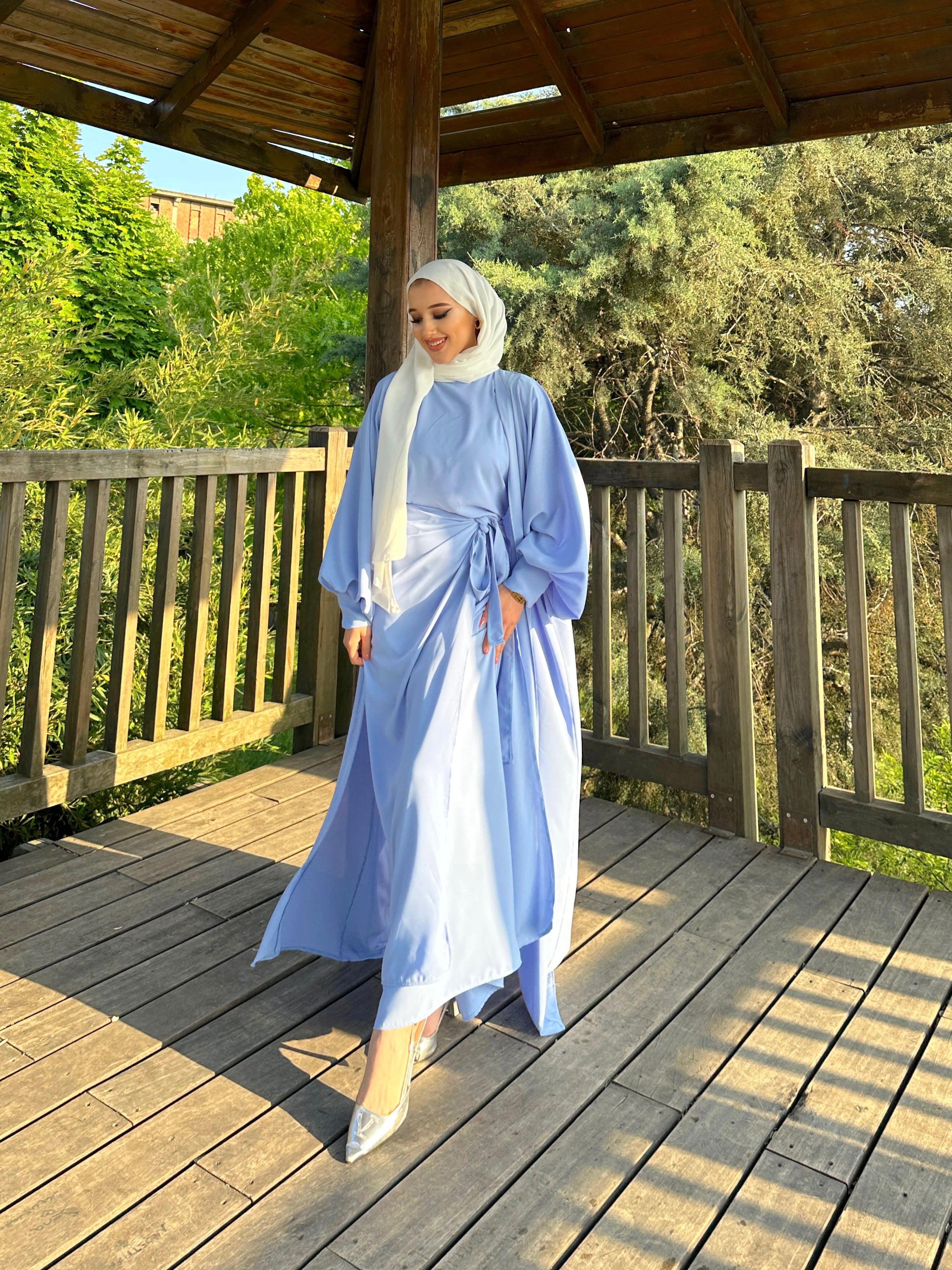 Nesreen 3 Piece Abaya Set - Sky Blue