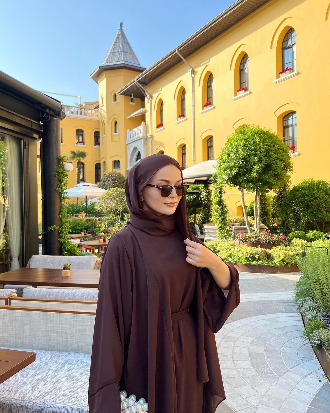 Hasna 2 Piece Open Abaya Set + Hijab - Brown