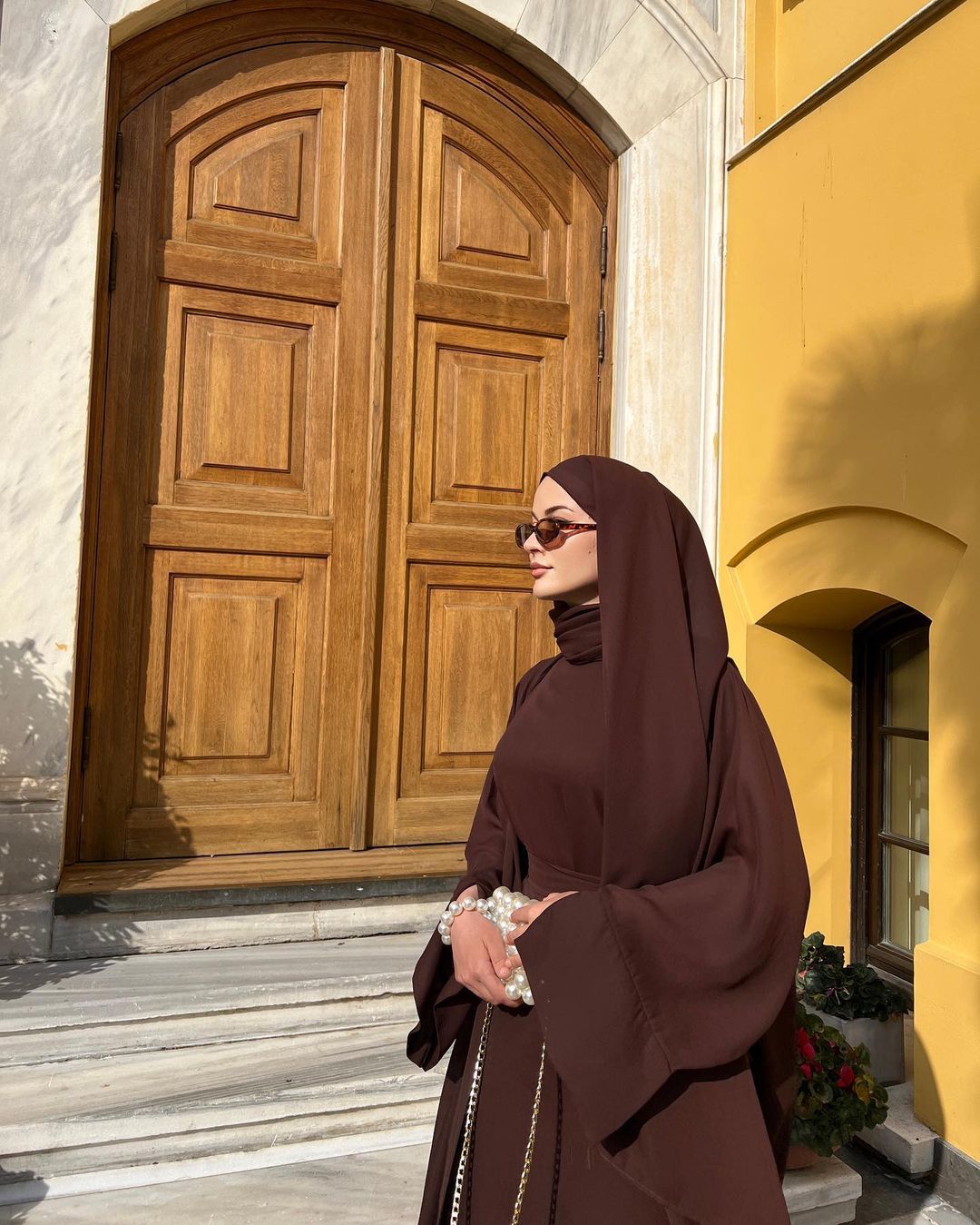 Hasna 2 Piece Open Abaya Set + Hijab - Brown