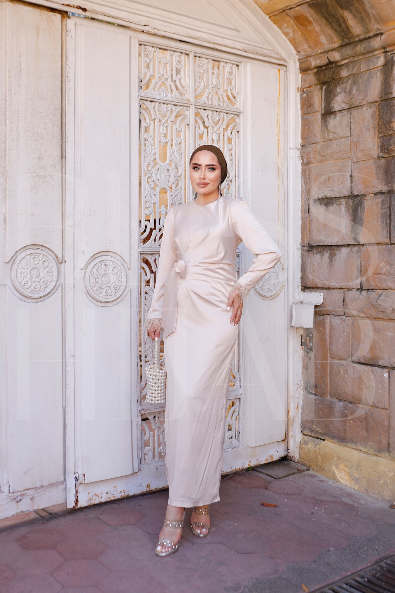 Lamis Feather Sleeve Satin Wrap Maxi Dress - Off White