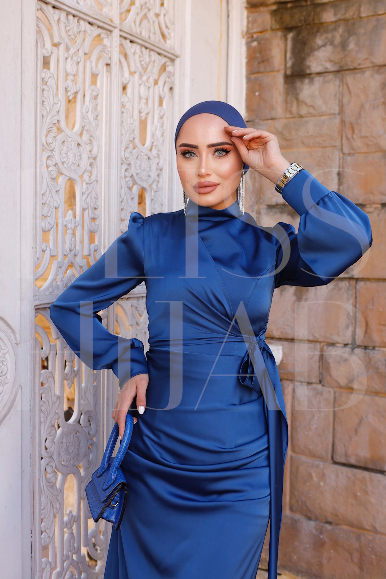 Malika Wrap Satin Wrap Maxi Dress - Sapphire