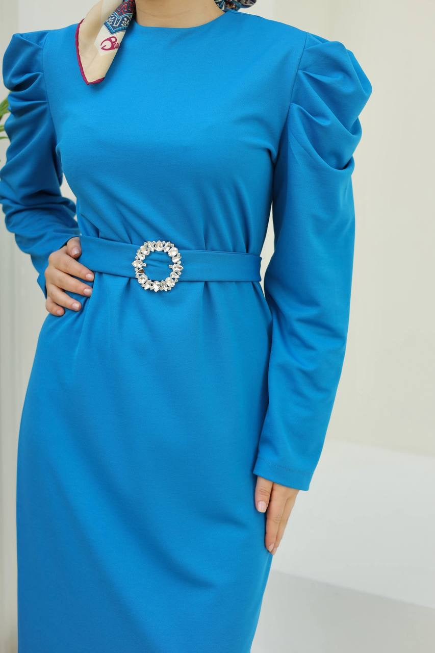 Sarah Ballon Sleeve Maxi Dress + Belt - Blue
