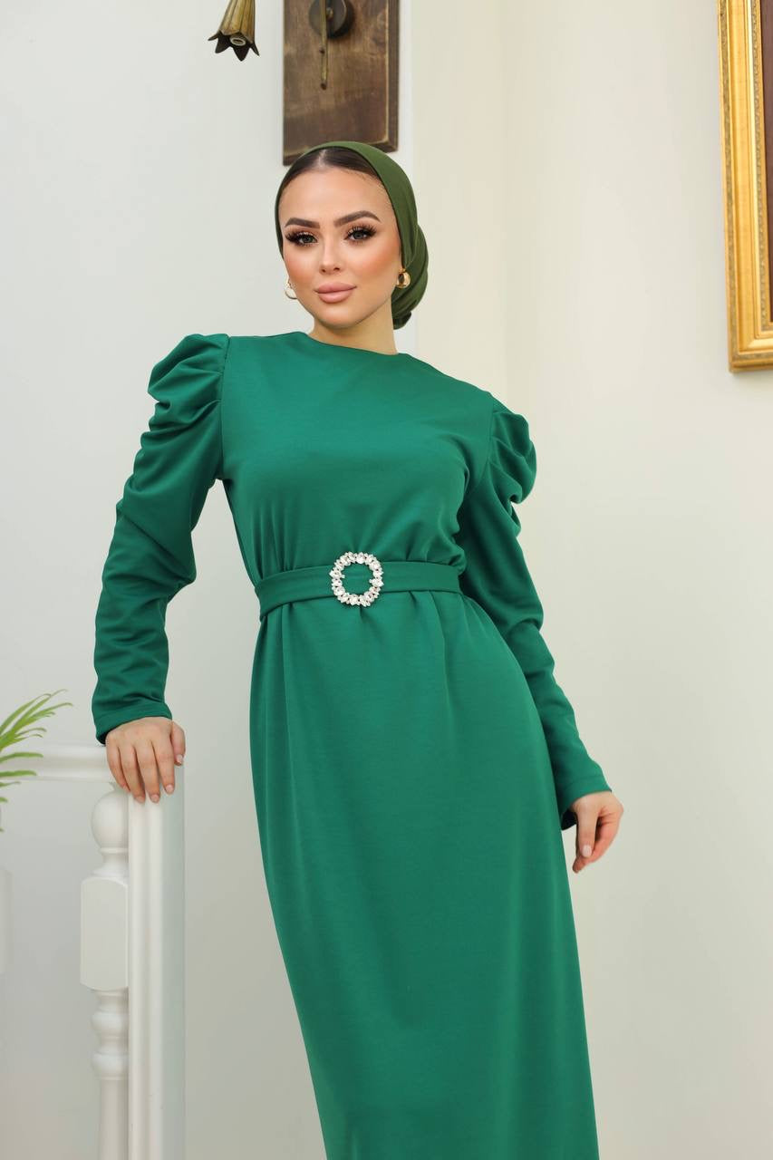 Sarah Ballon Sleeve Maxi Dress + Belt - Green
