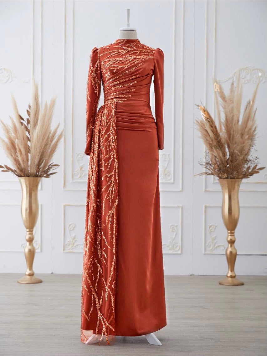 Haifa Elegance Evening Gown - Brick