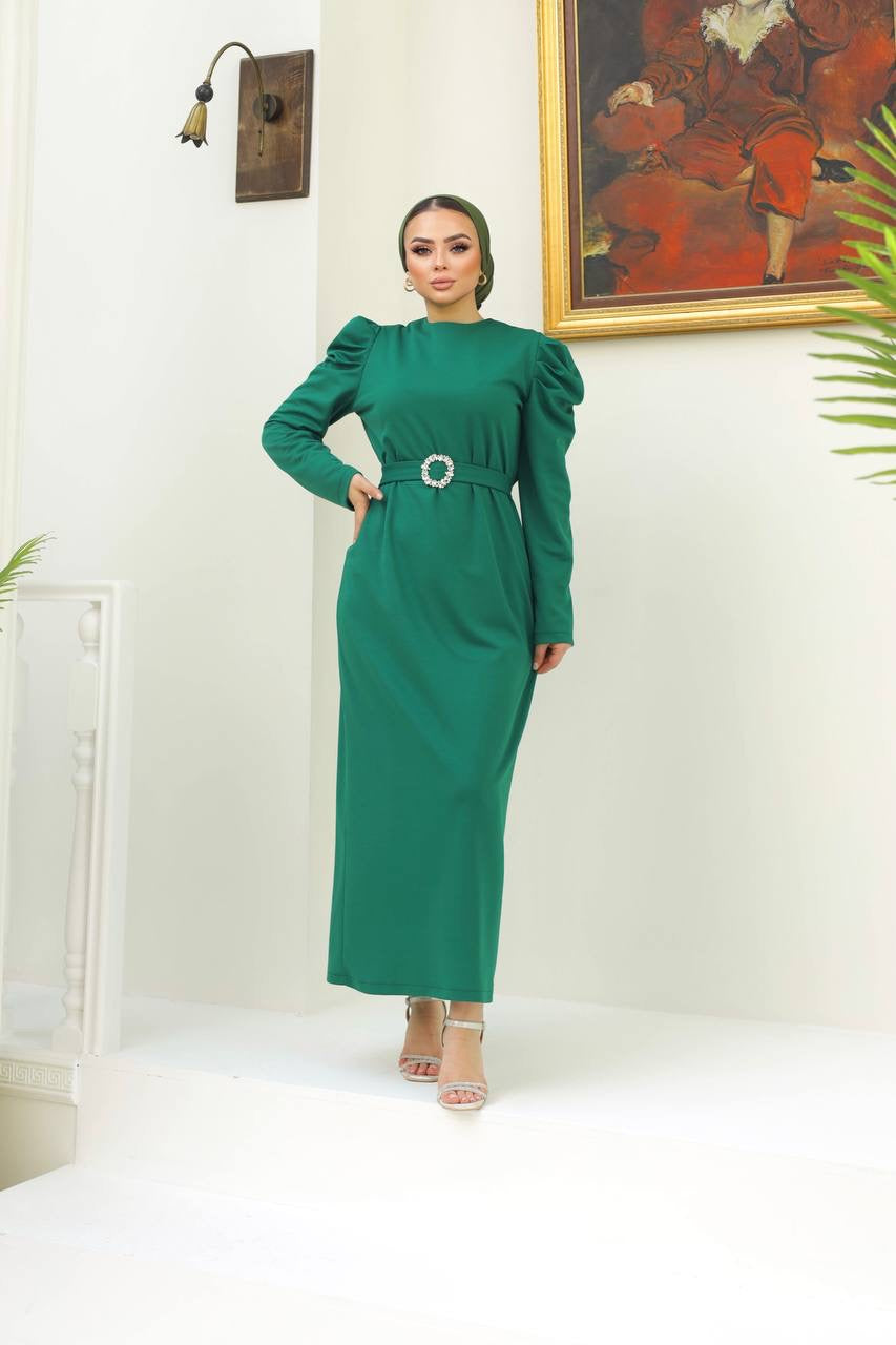 Sarah Ballon Sleeve Maxi Dress + Belt - Green
