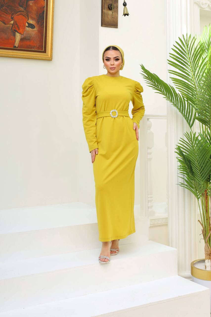 Sarah Ballon Sleeve Maxi Dress + Belt - Yellow
