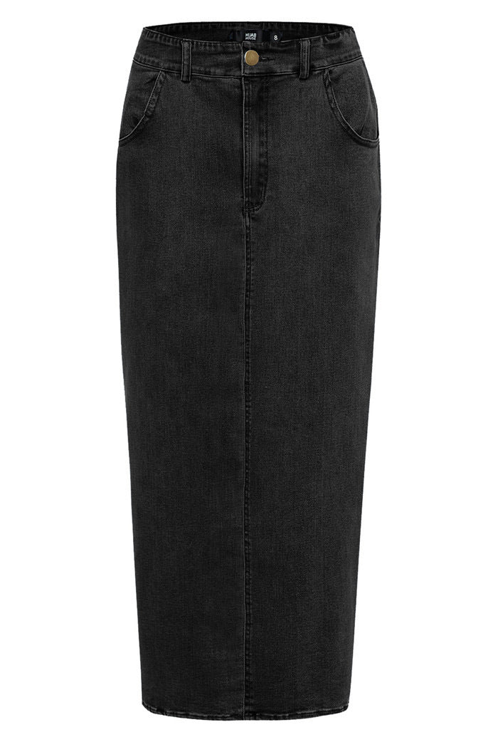 Black Denim Stretch Maxi Skirt