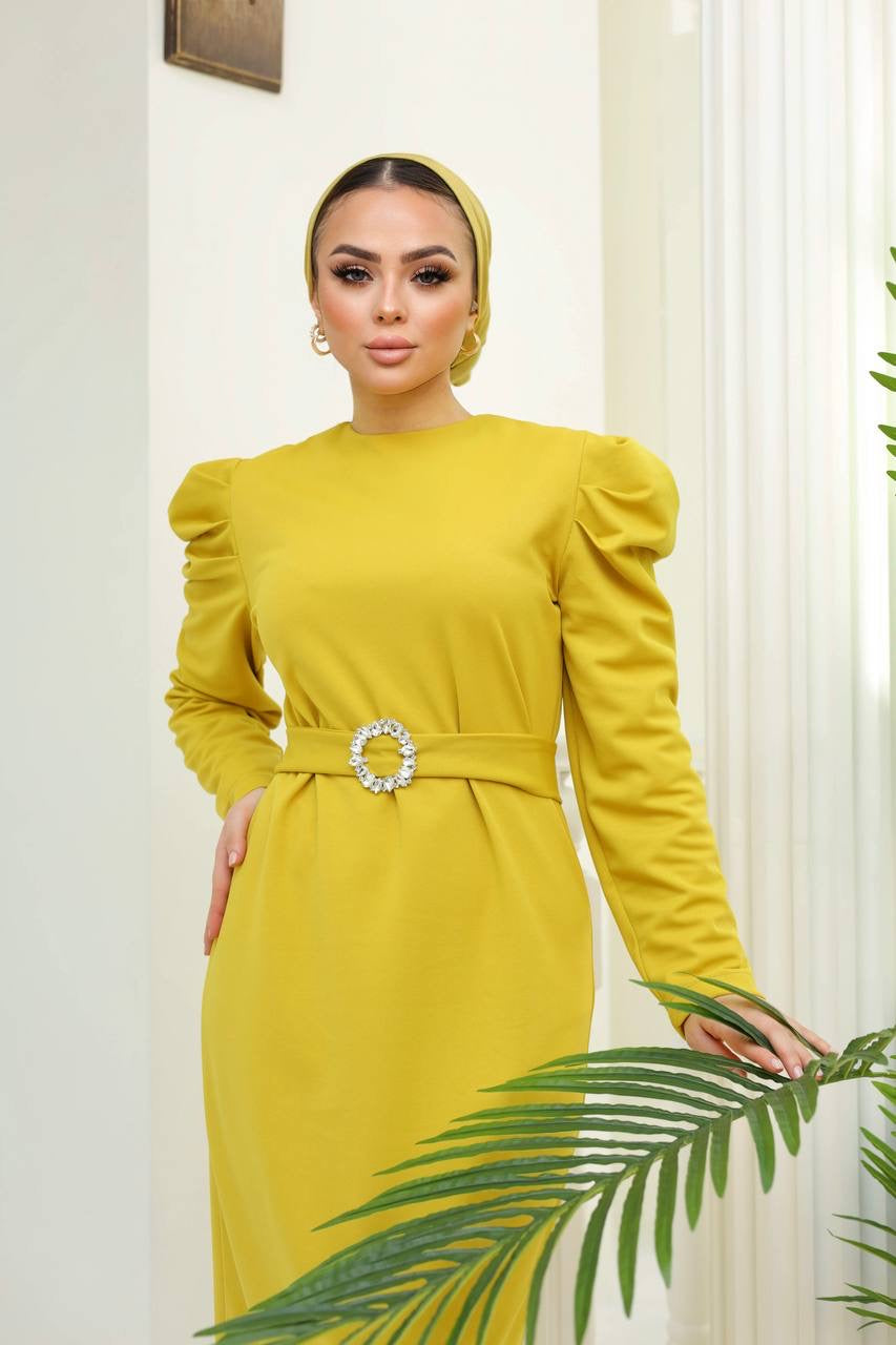 Sarah Ballon Sleeve Maxi Dress + Belt - Yellow